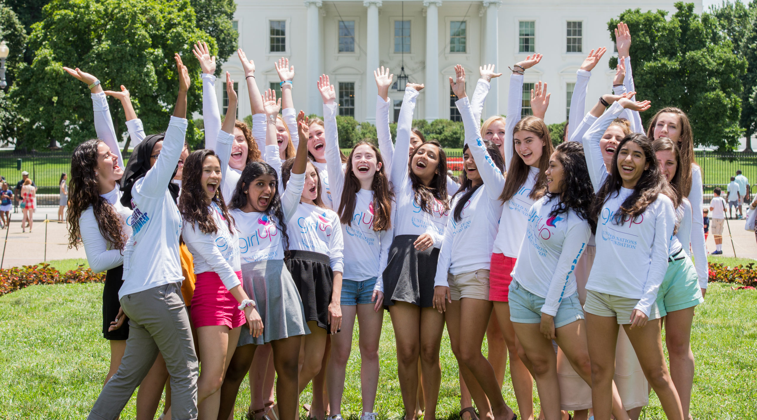 a group of Girl Up girls picture in front of the white house